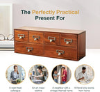 6-Drawer Vintage Desk Organizer Classic Brown Wood Storage Drawers for Tabletop - Slim Retro Style Desktop Organizing Cabinet