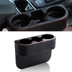 Car Cup Holder, PU Leather Auto Front Seat Organizer, Multifunctional Cup Drink Holders, Gap Filler Storage Box Coin Bucket Console Side Pocket Cell Mobile Phone Holder (Black)