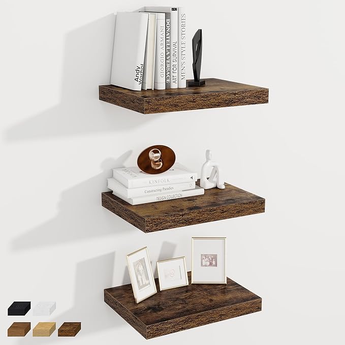 Fun Memories 12 Inch Deep Floating Shelves, 16 x 12 Wooden Wall Shelves, Extra Deeper & Thicker Rustic Wall Mounted Storage S
