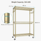 FUTASSI P1 Plus Rolling Clothes Rack, 22mm Diameter Heavy Duty Garment Rack with Wheels, Portable Closets with Shelves and Ha