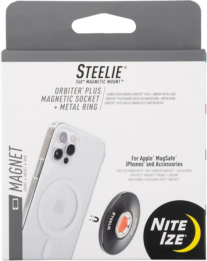 Nite Ize Steelie Orbiter Plus Magnetic Socket and Metal Ring - Car Dashboard with Magnetic Mount - Sturdy Dashboard Mount for Cell Phone - Black