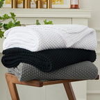Chunky Cable Knit Throw Blanket Lightweight Grey 100% Organic Cotton Blanket for Sofa Couch Bed Baby Nursery, Rustic Shabby C