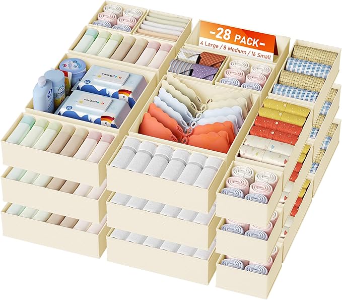 DIMJ Drawer Organizer Clothes, 28 Pack Dresser Organizer, Foldable Closet Organizers and Storage, Fabric Dresser Bins, Drawer
