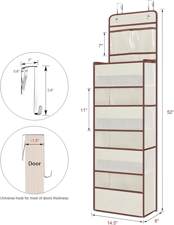 Univivi Over Door Hanging Organizers and Storage Nursery Closet Cabinet Baby Storage with 4 Large Compartments 2 Small PVC Po