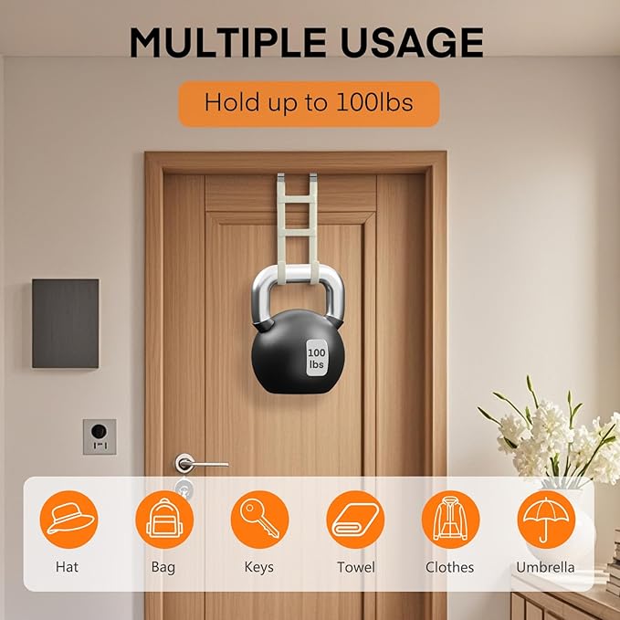 FYY Over The Door Hooks - 4 Pack Heavy Duty Dual-Hook Organizer Hanger with Non-Slip Rubber for Towels, Clothes, Hats & Bags 