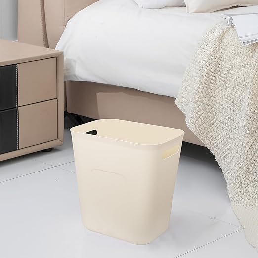UUJOLY Plastic Small Trash Can Wastebasket, Garbage Container Basket for Bathrooms, Laundry Room, Kitchens, Offices, Kids Rooms, Dorms, 3.5 Gallon, Beige