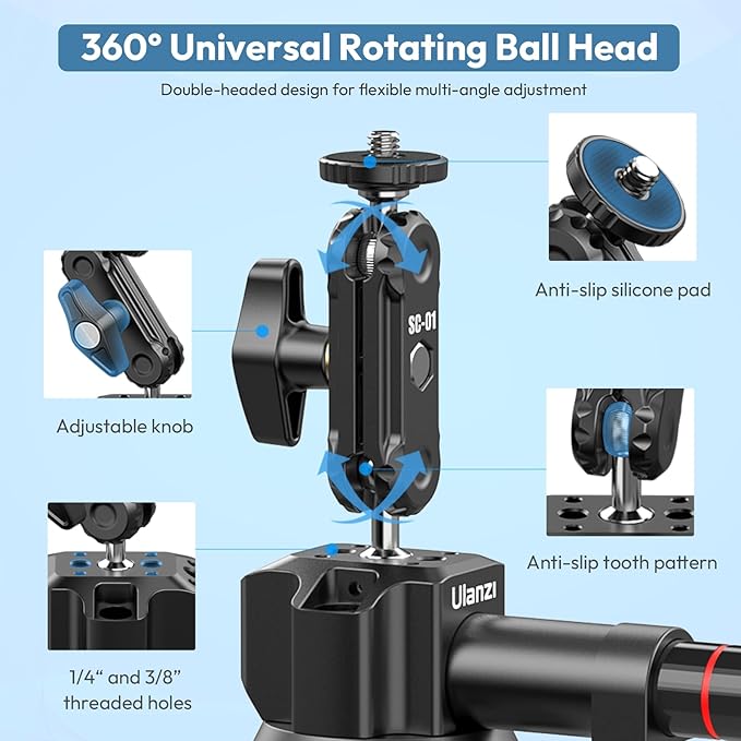 Ulanzi SC-01 Heavy-Duty Suction Cup Mount for Camera/Phone/Accessory (3"), Pump-actived Vacuum Suction Cup Mount, Magic Arm Phone Holder Action Cam Adapter Car Boats Windshield Window Mount