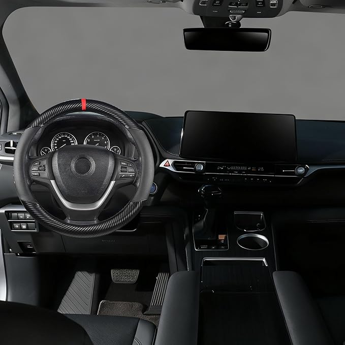 KAFEEK Carbon Fiber Steering Wheel Cover for Ford F150 F250 F350 Ram 4Runner Tacoma Tundra Range Rover, Large Size 15.5"-16",