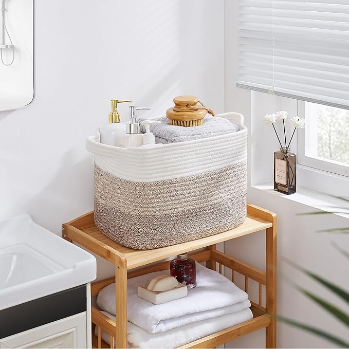 OIASKET Storage Baskets for Organizing, Woven Baskets for Shelves, Rectangle Decorative Organizer for Storage Clothes, Toy, B