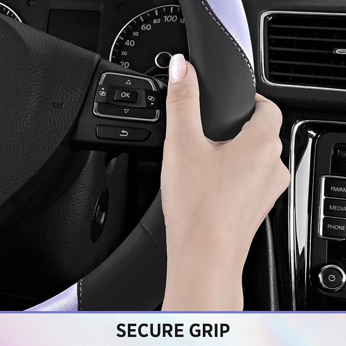 Road Comforts Steering Wheel Cover – Breathable Leather Steering Wheel Cover, Anti-Slip Grip, Universal Fit 14.5” to 15”, Hea
