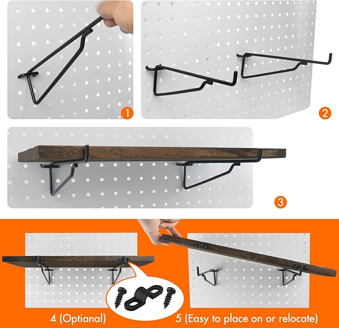 G.CORE 2 Pack Wooden Pegboard Shelves with Brackets, Peg Board Shelf Hooks Assortment Organizer Accessory, Various Tools Stor