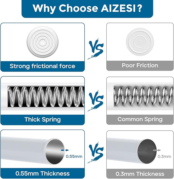 AIZESI 6PCS Tension Curtain Rod 16 to 28 Inch White No Drilling Adjustable Spring Curtain Rods for Window, Doorway, Closet, K