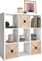 CTESNE【2026 Wooden Thick Frame 9 Cube Storage Organizer Shelf with Anti-Tipping Kits + Reversible Open Back Bookcase, Horizon