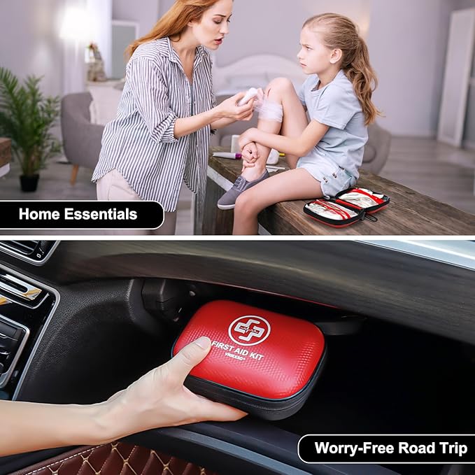 Mini First Aid Kit - 150 Piece Small Waterproof Hard Shell Medical Kit for Home, Car, Travel, Camping, Truck, Hiking, Sports,