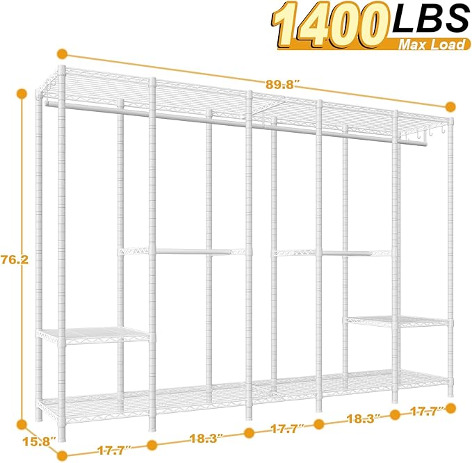 Ulif H50 Extra Large Clothes Rack, Heavy Duty Garment Rack, Freestanding Portable Closet, Clothing Racks for Hanging Clothes,