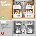 Under Sink Organizer, 2-Tier Dual Pull Out Cabinet Organizer Drawers With Smooth Circular Rail, Large Capacity Metal Mesh Sli