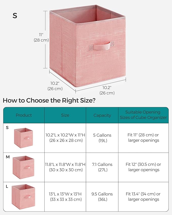 SONGMICS Storage Cubes, 11-Inch Non-Woven Fabric Bins with Double Handles, Set of 6, Closet Organizers for Shelves, Foldable,