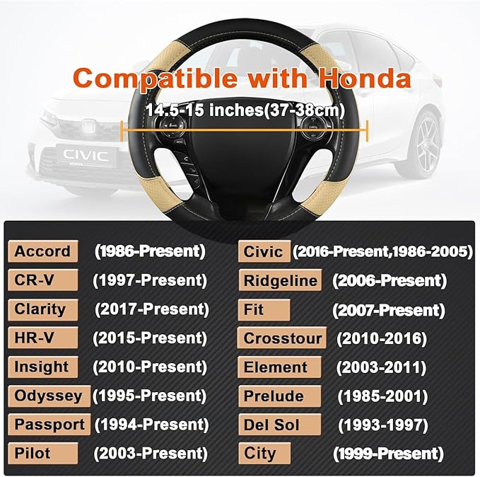 GIANT PANDA Microfiber Leather Steering Wheel Cover for Honda Accord,Civic,CR-V,HR-V,Pilot(Diamond-Pattern-Black+Beige-Standa