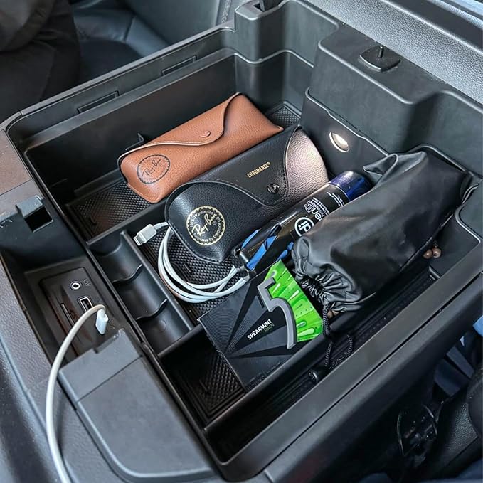 TACOBRO Center Console Organizer Compatible with 2020-2023 Silverado/Sierra 2500/3500HD/ 2019-2022 Chevy Silverado 1500 / GMC Sierra 1500 Accessories - Full-Coverage Insert Tray, ABS material Black