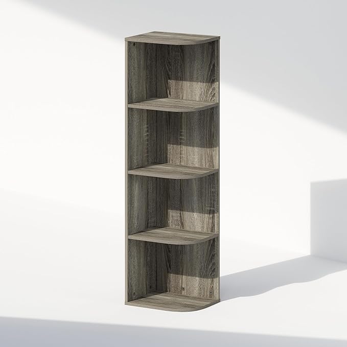 Furinno Reed Corner Shelf, 4-Tier Corner Bookshelf, Book Shelf, Corner Shelves, Storage Rack, for Organization and Storage, H
