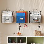 Yuzehuaza Hanging Wall File Organizer Metal Wall Mounted File Holder Folder with Handles and Hooks, Magazine Document Rack, f