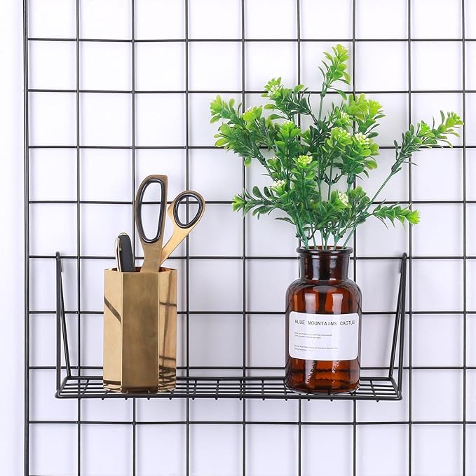 Kaforise Hanging Straight Shelf for Wire Wall Grid Panel, Small Wire Wall Organizer and Display Shelf, Size 11.8" X 4.3",Blac