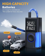 Tire Inflator Portable Air Compressor, 150 PSI Cordless Bike Pump, Air Pump for Auto, Motorcycle, Bicycle, Balls with Pressure Gauge, LED Light & Car Accessories, Blue, Standard Capacity