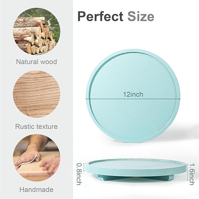 Round Decorative Tray Wood Bathroom Counter Organizer Farmhouse Kitchen Decor Wooden Riser for Soap Dish, Perfume, Candle, Sp