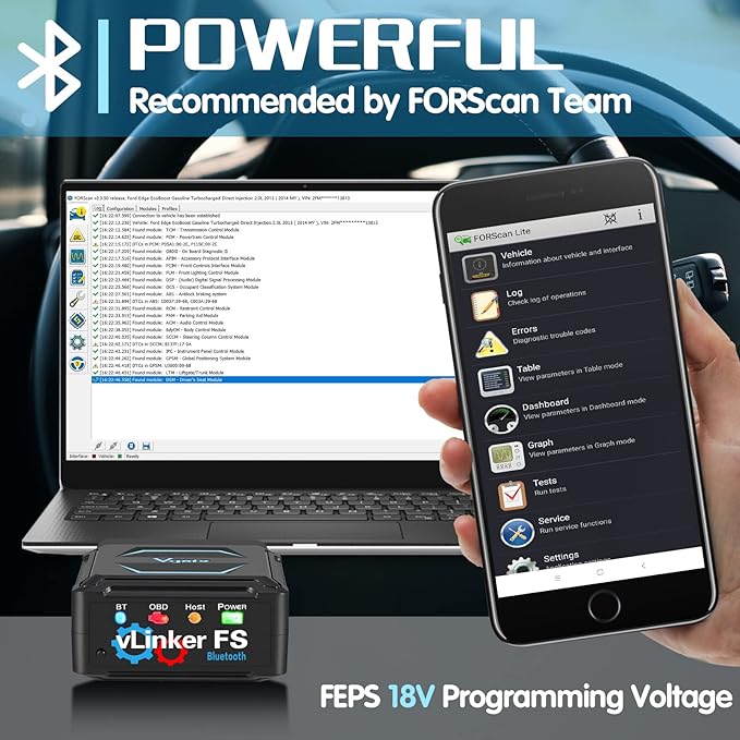 Vgate vLinker FS Bluetooth OBD2 Diagnostic Scan Tool, OBDII Car Code Reader for iOS, Android & Windows