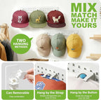 Detachable 2 Pack Hat Hook Organizer for Baseball Caps, Hat Hanger Holder for 20 Caps, Wall Hat Rack with Strong Adhesive, Mu