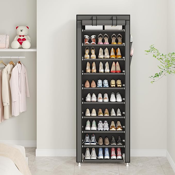 UDEAR 10-Tier Free Standing Shoe Rack Sturdy Shoe Rack Organizer for Closet Entryway Stackable Shoe Shelf with Dustproof Cove