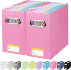 BALEINE File Organizer Box, Cardboard File Folder Organizer with Handle for Letter Size, Portable Collapsible Hanging Filing 