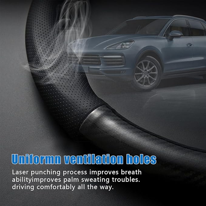gunhunt 1 Pack Car Breathable Steering Wheel Cover, Carbon Fiber Non-Slip Steering Wheel Protector, Wear -Resistant Steering Wheel Sleeve, Four Seasons Universal Steering Wheel Set (Black #Circular)