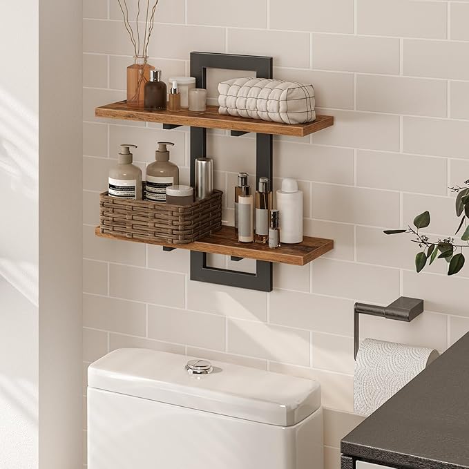 HOOBRO Floating Shelves and C Shaped End Table, 15 Inch Wall Shelf Set of 2, Wall Mounted Storage Shelves 2-Tier, Side Table 