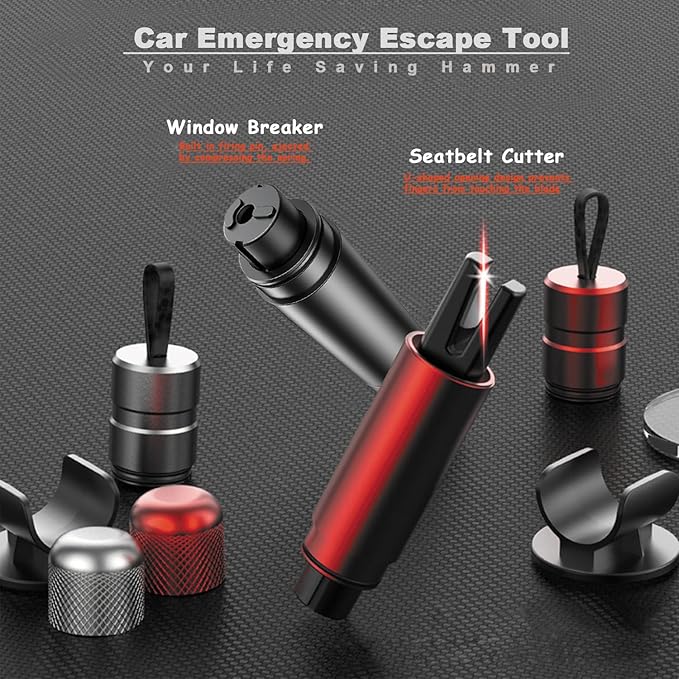 ACEBON 2-in-1 Emergency Car Escape Tool - Spring-Loaded Window Breaker & Seatbelt Cutter, Compact Lifesaver for Families, Por