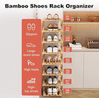 YYW Bamboo Shoe Rack for Entryway, Free Free Standing Shoe Racks Shelf Closet, Widen Foldable Vertical Shoe Storage Organizer