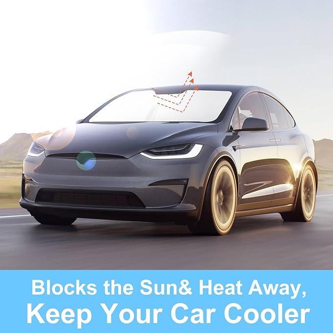 TINGLU Sun Shade for Tesla Model X Tesla X 2016-2025 2026 Accessories Windshield Sun Shade Window Shade UV Rays Protection Sun Visor Cover with Steering Wheel Sunshade Storage Bag