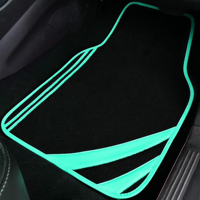 CAR PASS Mint Green Edge Leather Car Floor Mats, Universal Car Mats with Double Stitch Line and Anti-Slip Backing Design, for