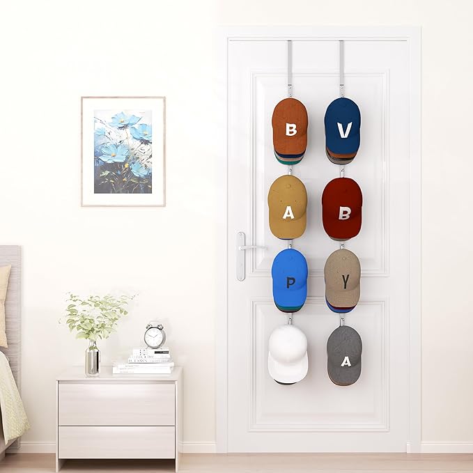 HapiRm Over Door Hat Rack - 2 Packs Hat Organizer with 8 Hooks Design, Hanging Baseball Cap Organizer Storage Holds Up to 40 