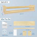 Forbena Natural Wood Nursery Bookshelves for Wall, 24 Inches Long Floating Book Shelves, Wall Mounted Bookcase for Baby Teen 