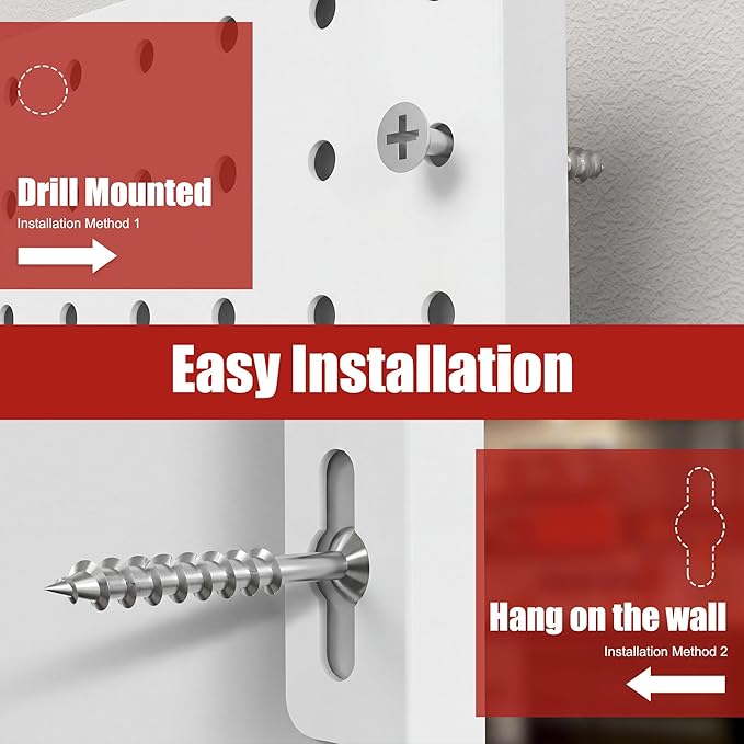 4 Pack Metal Pegboard Panels with 50 Hooks, White Pegboard Wall Organizer, Pegboard Accessories, Heavy Duty Garage Tool Stora