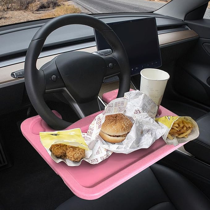 Steering Wheel Tray for Laptop & Food Universal Car Trays Accessories Steering Wheel Desk Car Travel Mount Car Food Tray for Eating - Pink
