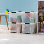 IRIS USA 40 Qt Stackable Plastic Storage Bins with Lids, 4 Pack - BPA-Free, Made in USA - Discreet Organizing Solution, Latch