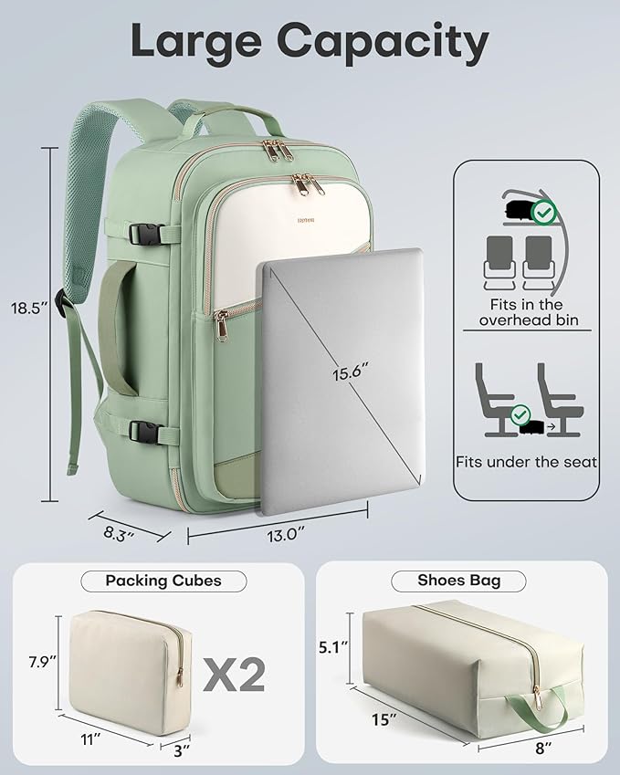 HOTOR Travel Backpack for Women – TSA-Friendly Travel Bag with Multiple Compartments & 3 Packing Cubes, Water-Resistant & Com
