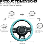 Embroidered Rainbow Cute Blue Steering Wheel Cover, Auto Anti-Slip Breathable Steering Wheel Protector,Rainbow Car Accessories for Women,Universal Size Fit Most Cars -15 inch