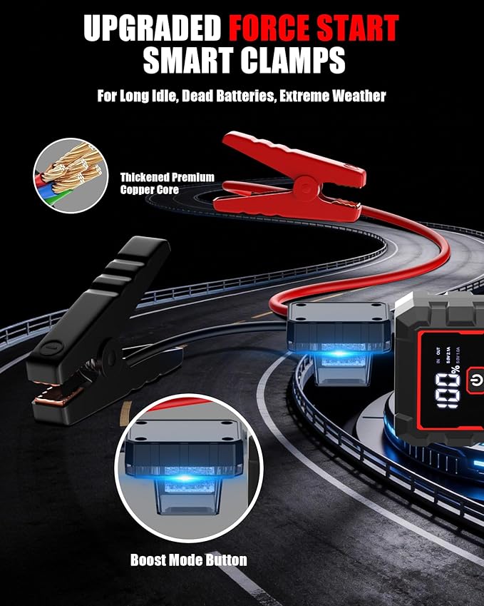 Jump Starter, 5000A Car Battery Jumper Starter Portable, Jump Box Battery Booster with 3 Modes Flashlight, Jumper Cables
