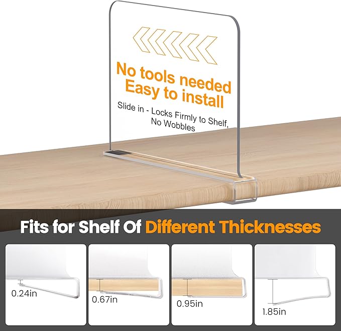 Purse Organizer for Closet Shelf Dividers: 8" Tall X 12" Deep, Acrylic Clear Closet Shelf Divider, Bag Storage for Clothes Sw