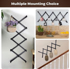 SCUNDA Wall Rack with 14 Hooks, Wooden Wall Expandable Coat Rack for Coat, Hats, Baseball Caps, Coffee Mug, Jewelry(Black)