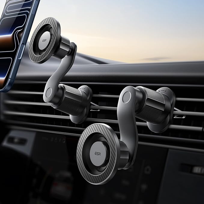 ESR OmniLock for MagSafe Car Mount, 360° Rotation, Car Phone Mount for Air Vent, Magnetic Phone Holder for iPhone 17e/17/16/15/14/13/12,Google/Samsung/Android,All Smartphones(2 MagSafe Rings Included)