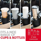 Macally Car Cup Holder Tray and Cup Holder Expander with Phone Slot - Enjoy Your Meal - 9" Car Food Tray Table and Drink Holder for Yeti, Hydroflask, etc.